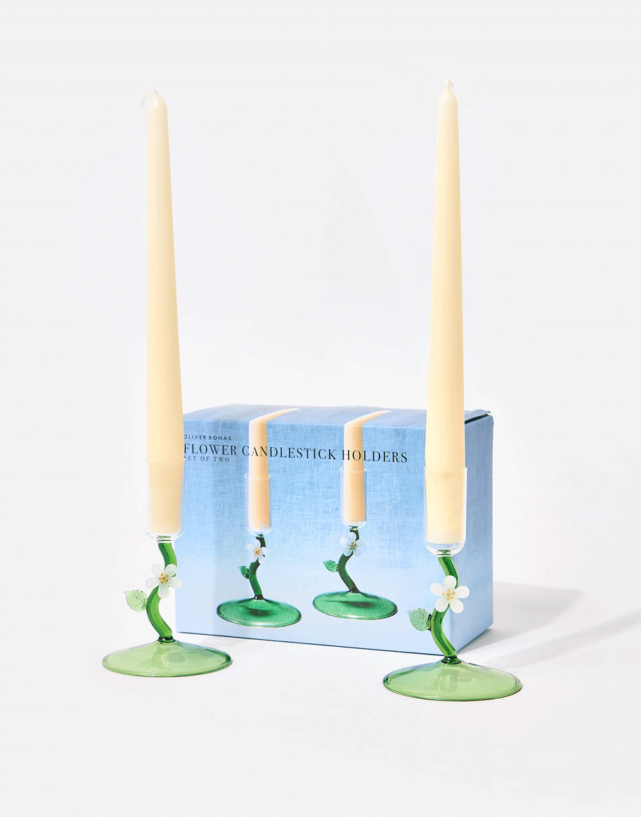 Flower Glass Candlestick Holders Set of Two